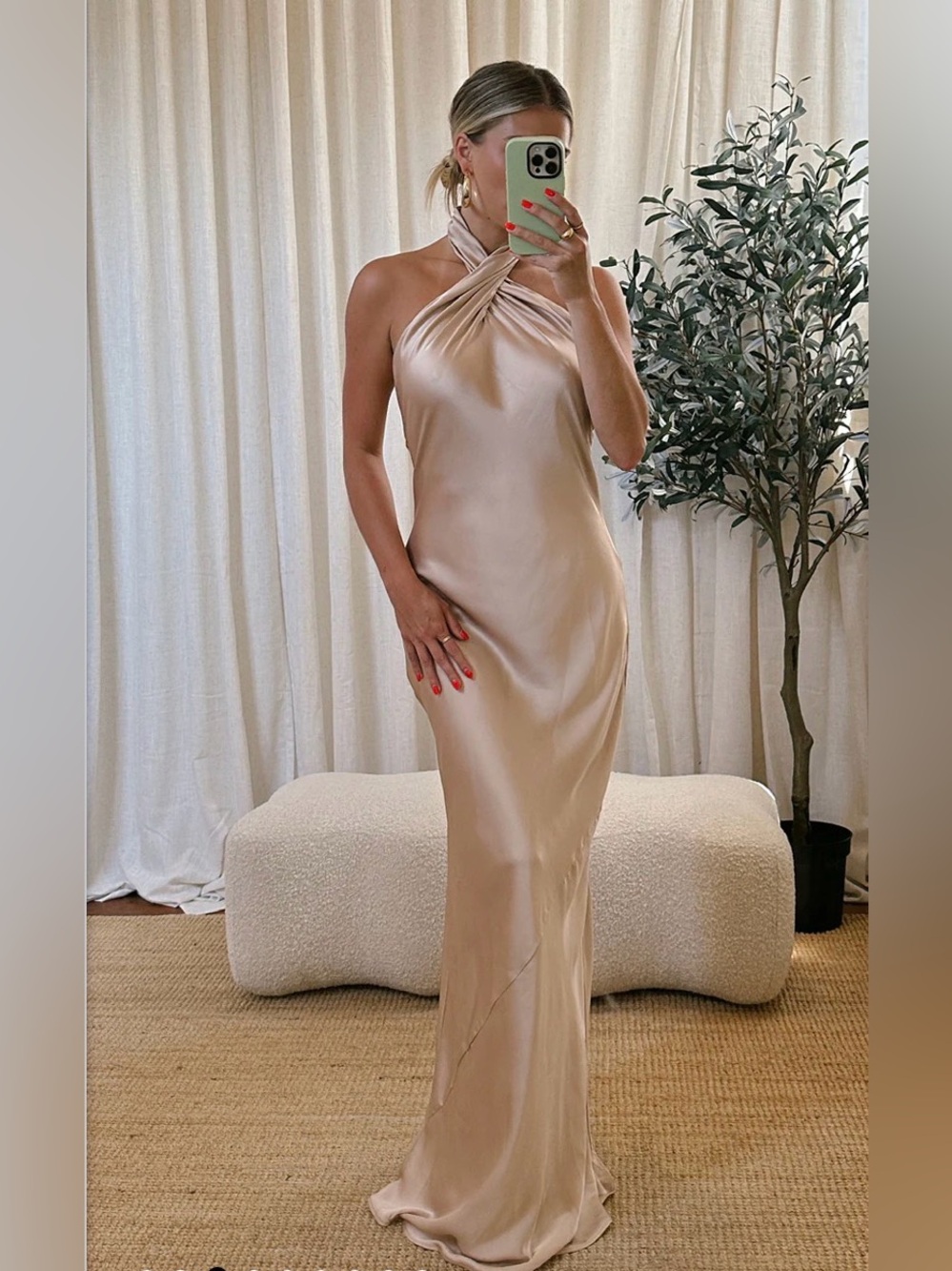 Show Me Your MuMu Satin Halter Slip Dress in Champagne